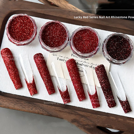 Ultra Sparkly Red Nail Glitter Powder – Crushed Diamond Effect