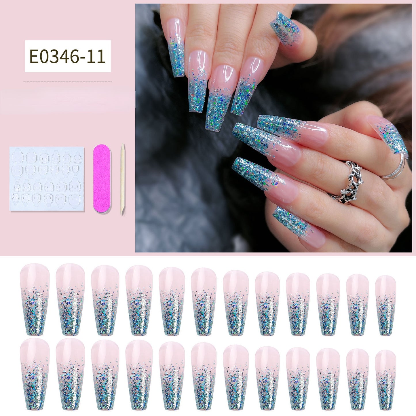 Press On Nail Kit Long Length Polish-Free False Coffin Nail Art Tips