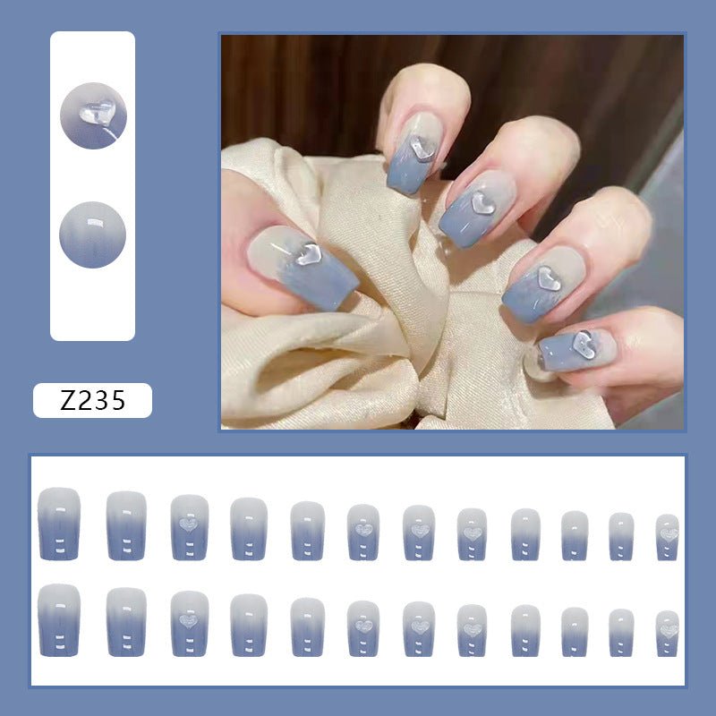 #103 Medium Length Square Shape Blue Press on Nail - moepak123