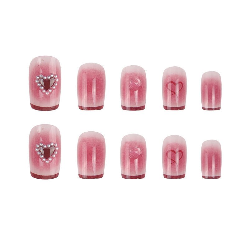 #104 Short Length Squoval Shape Pink Press on Nail - moepak123