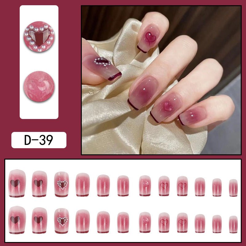 #104 Short Length Squoval Shape Pink Press on Nail - moepak123