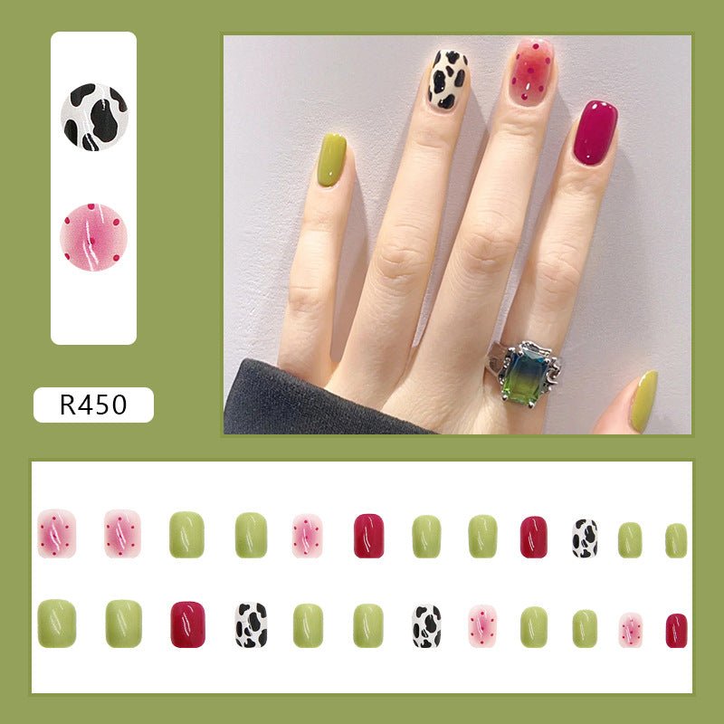 #108 Candy Color Short Length Squoval Shape Cute Fake Nails - moepak123