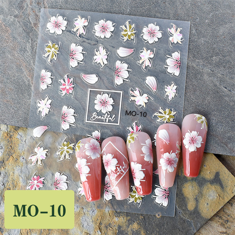 5D Embossed Flower Nail Art Stickers Self Adhesive Nail Decals