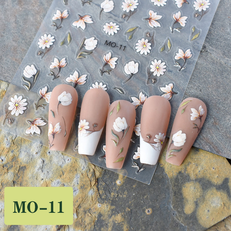 5D Embossed Flower Nail Art Stickers Self Adhesive Nail Decals