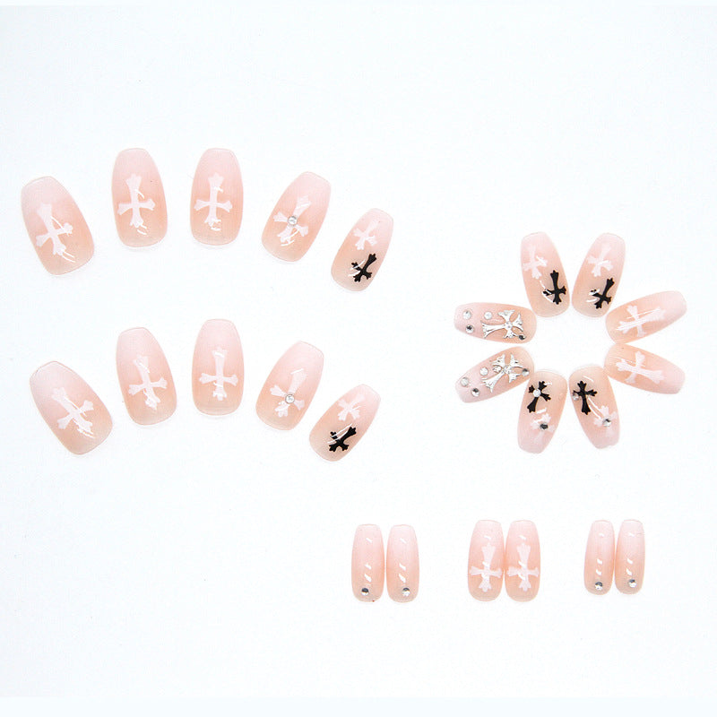 #27 Medium Length Ballerina Shape Pink Cross Press on Nail