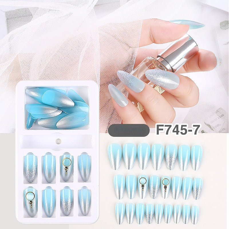 Gradient Fake Press On Nails Glossy Coffin Tips Artificial Nails