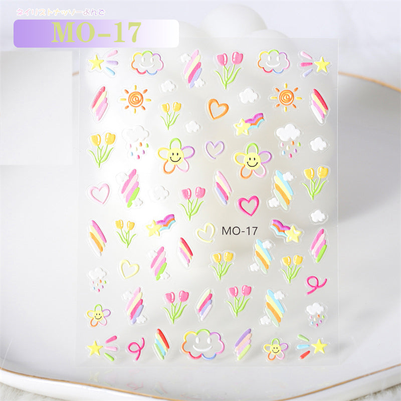 5D Embossed Flower Nail Art Stickers Self Adhesive Nail Decals