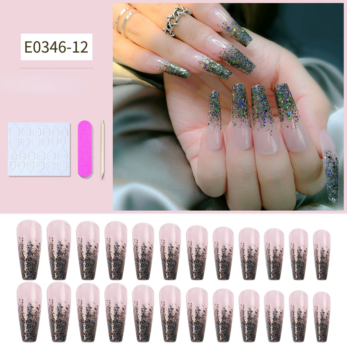 Press On Nail Kit Long Length Polish-Free False Coffin Nail Art Tips