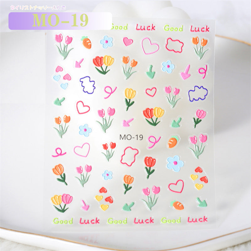 5D Embossed Flower Nail Art Stickers Self Adhesive Nail Decals