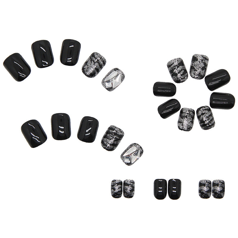 #2 Short Length Squoval Shape Black Shiny Press on Nail