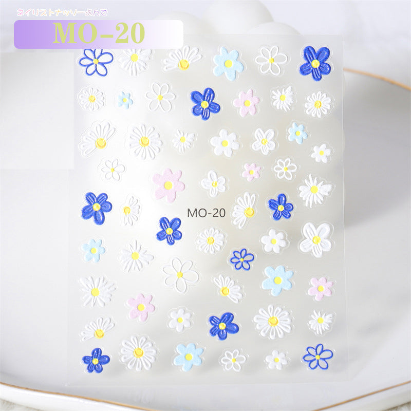 5D Embossed Flower Nail Art Stickers Self Adhesive Nail Decals