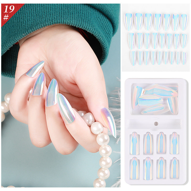 Gradient Fake Press On Nails Glossy Coffin Tips Artificial Nails