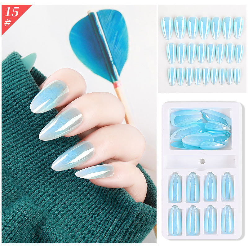 Gradient Fake Press On Nails Glossy Coffin Tips Artificial Nails