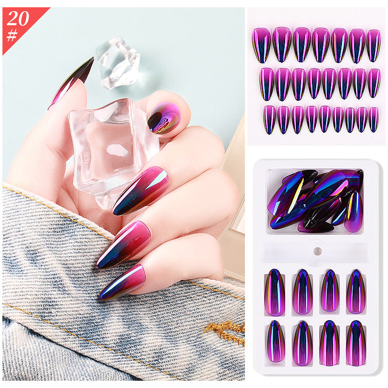 Gradient Fake Press On Nails Glossy Coffin Tips Artificial Nails