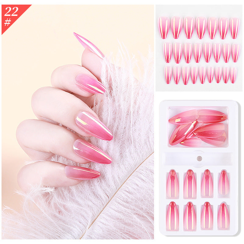 Gradient Fake Press On Nails Glossy Coffin Tips Artificial Nails