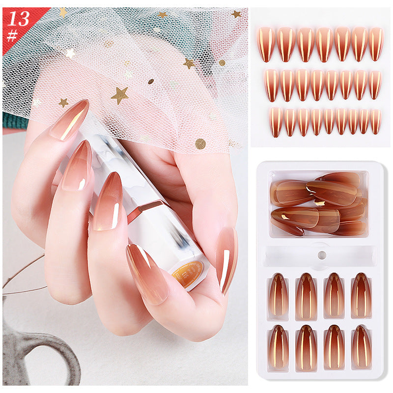 Gradient Fake Press On Nails Glossy Coffin Tips Artificial Nails