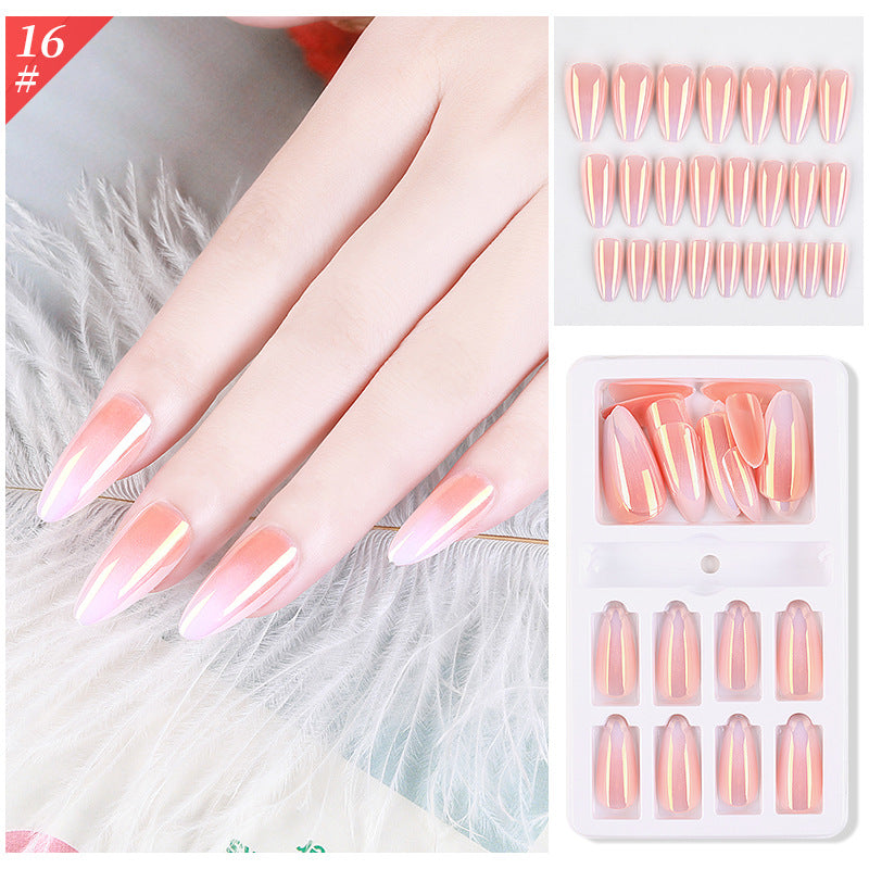 Gradient Fake Press On Nails Glossy Coffin Tips Artificial Nails