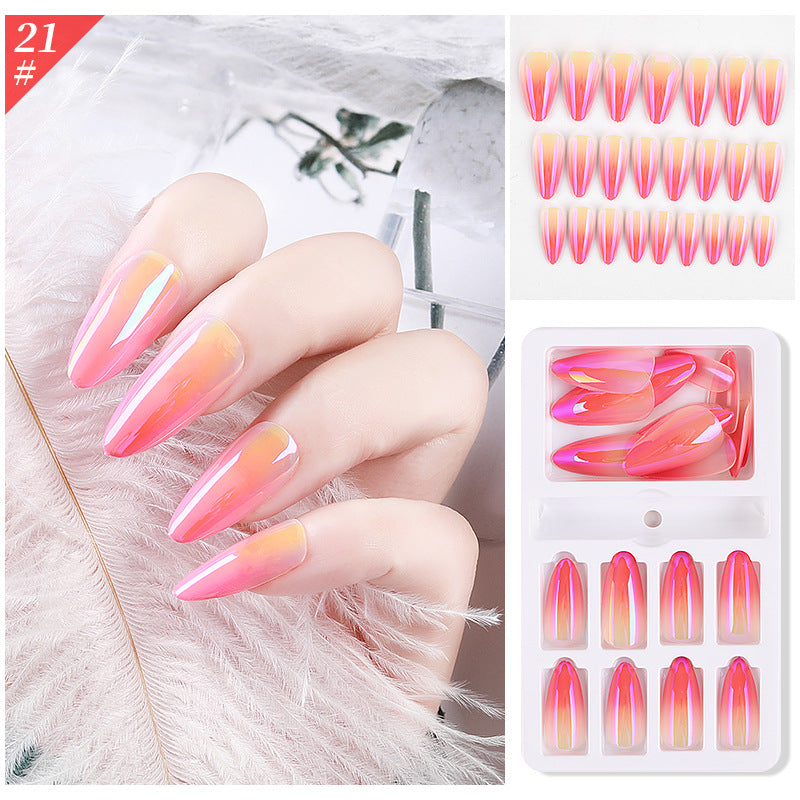 Gradient Fake Press On Nails Glossy Coffin Tips Artificial Nails