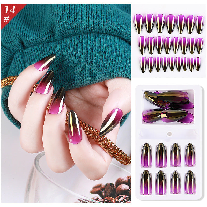 Gradient Fake Press On Nails Glossy Coffin Tips Artificial Nails