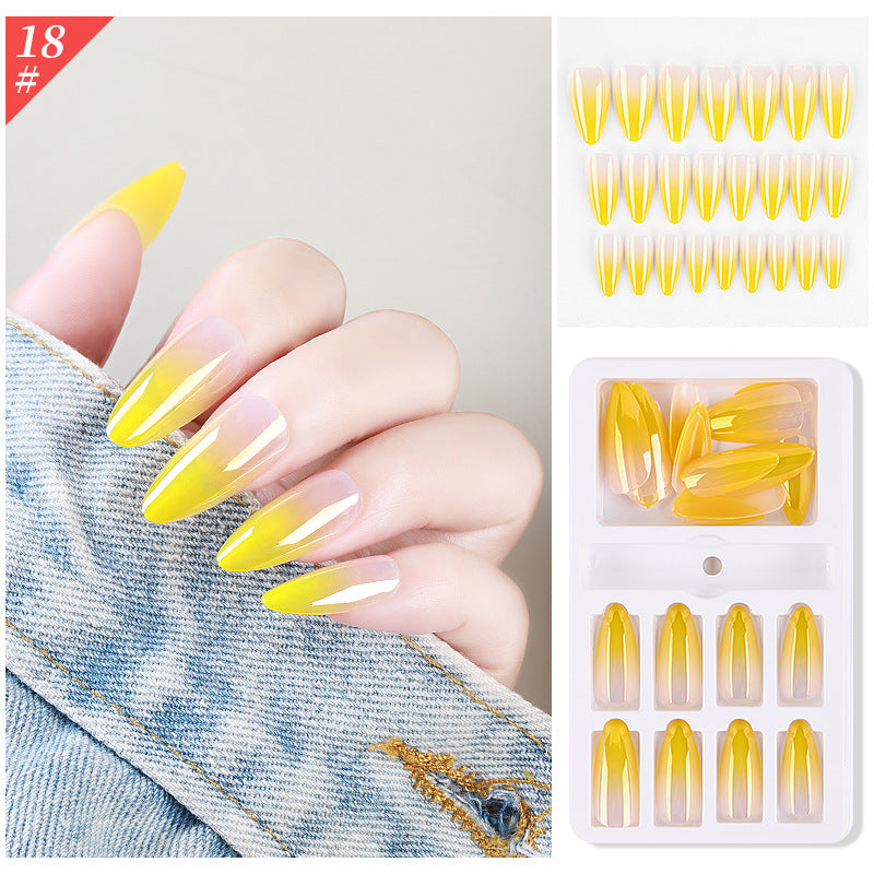 Gradient Fake Press On Nails Glossy Coffin Tips Artificial Nails