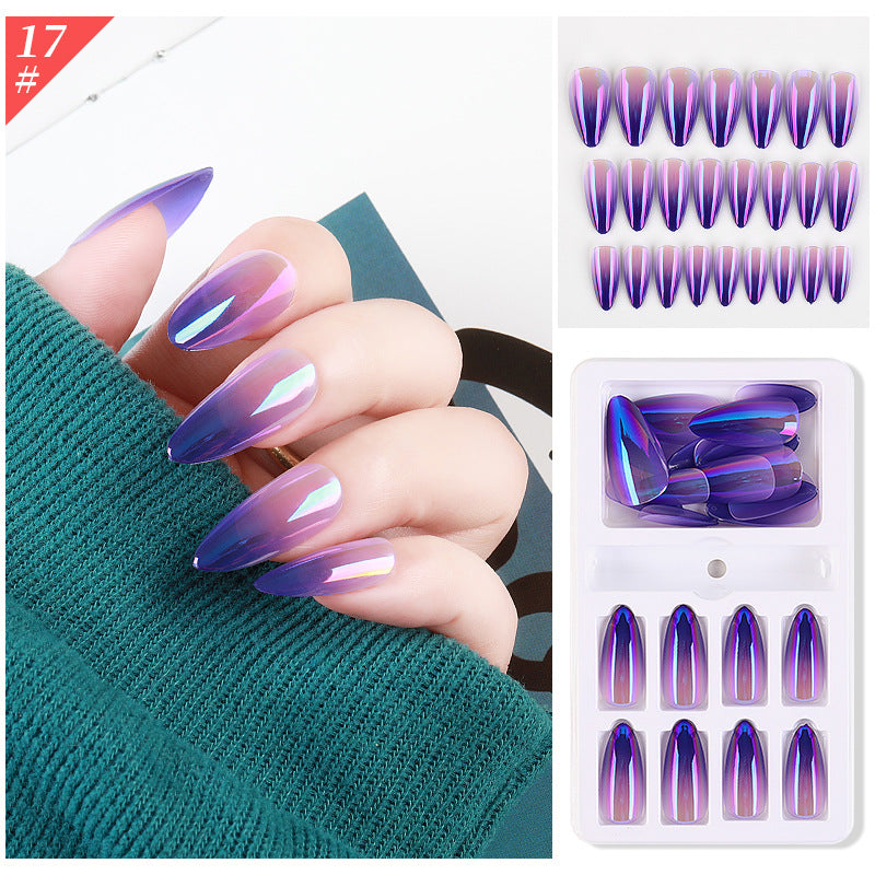 Gradient Fake Press On Nails Glossy Coffin Tips Artificial Nails