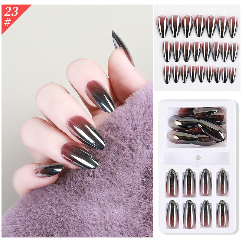 Gradient Fake Press On Nails Glossy Coffin Tips Artificial Nails