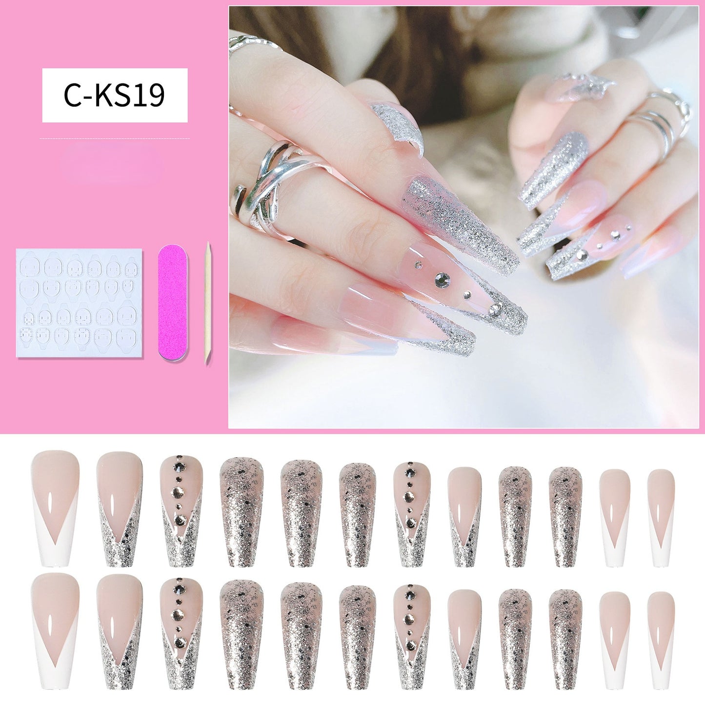 Press On Nail Kit Long Length Polish-Free False Coffin Nail Art Tips