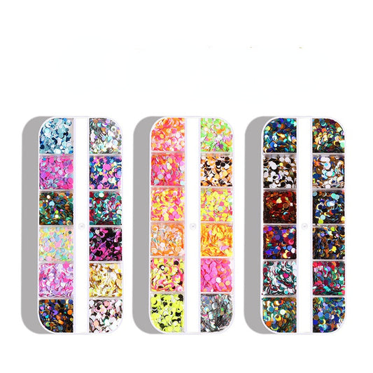 12 Grids Round Nail Art Sequins Ultra Thin Glitter Laser Sequin