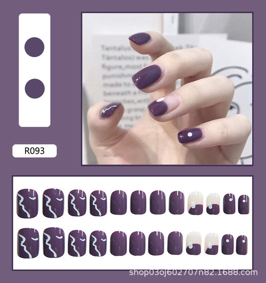 #120 Short Length Squoval Shape Purple Cute Fake Nail