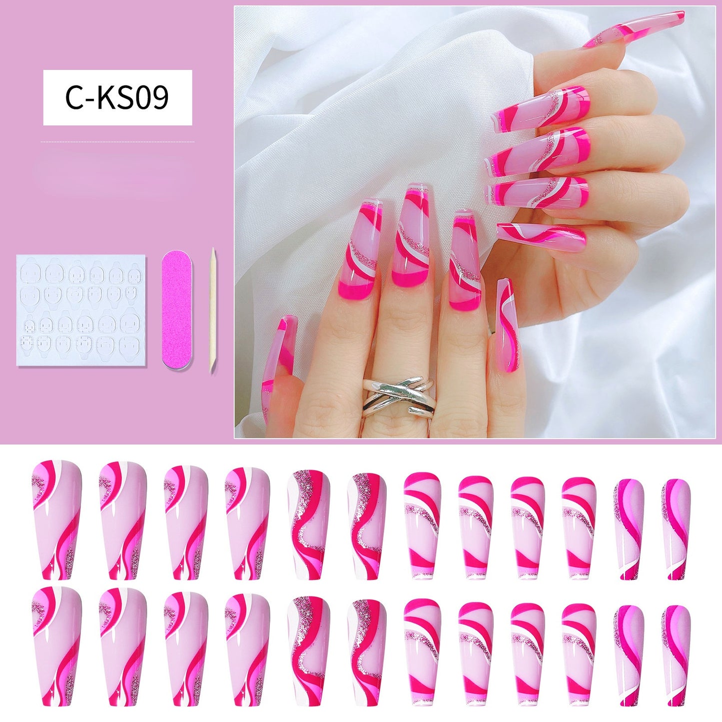 Press On Nail Kit Long Length Polish-Free False Coffin Nail Art Tips