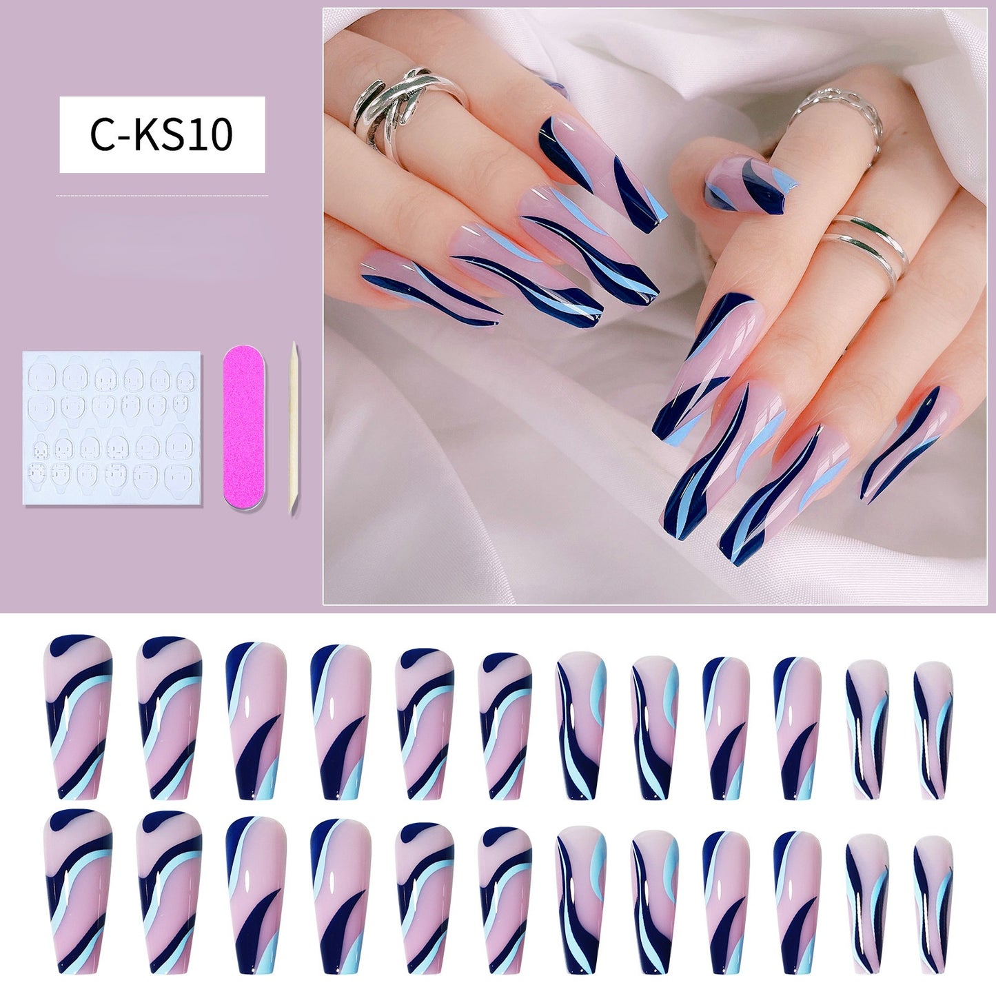 Press On Nail Kit Long Length Polish-Free False Coffin Nail Art Tips