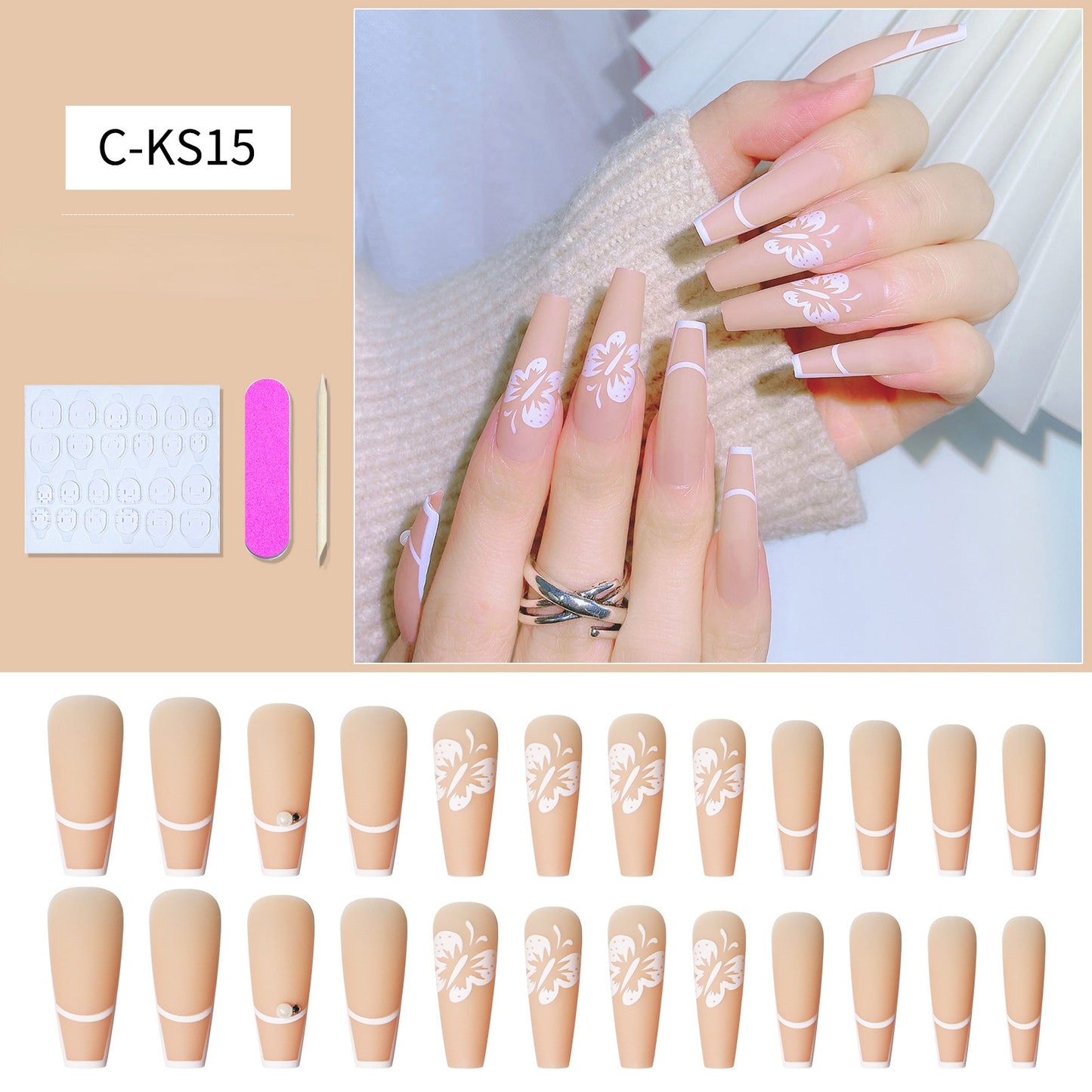 Press On Nail Kit Long Length Polish-Free False Coffin Nail Art Tips