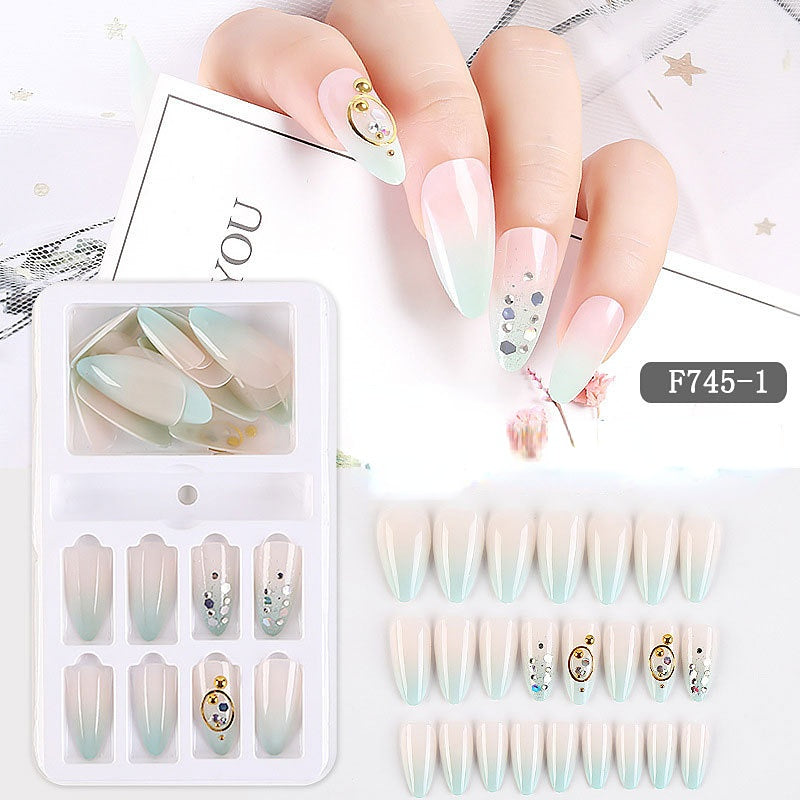 Gradient Fake Press On Nails Glossy Coffin Tips Artificial Nails