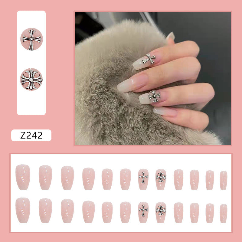 #97TIKTOK Coll Cross Medium Length Ballerina Shape Pink Press on Nail Fake Nail