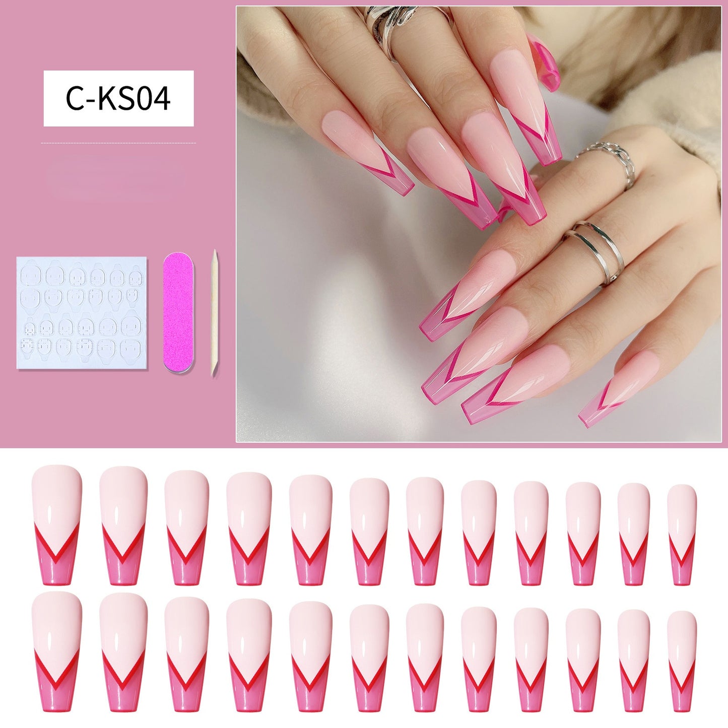 Press On Nail Kit Long Length Polish-Free False Coffin Nail Art Tips