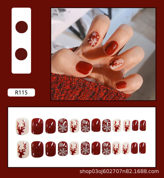 #126 Short Length Squoval Shape Red Christmas Press on Nail