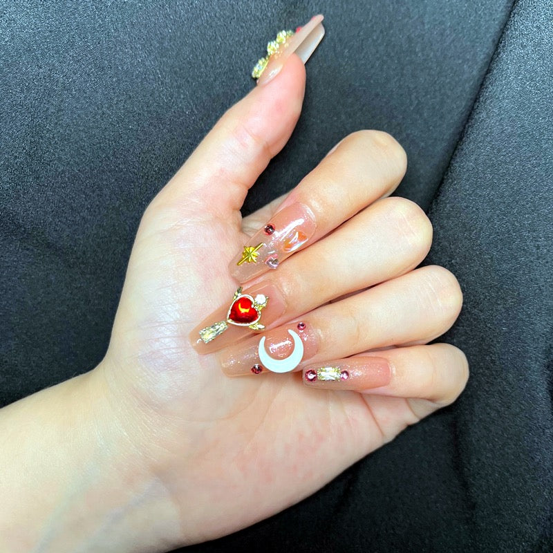 #19 10 pcs Length Almond Shape Moon Star Shiny Custom Artificial Nail