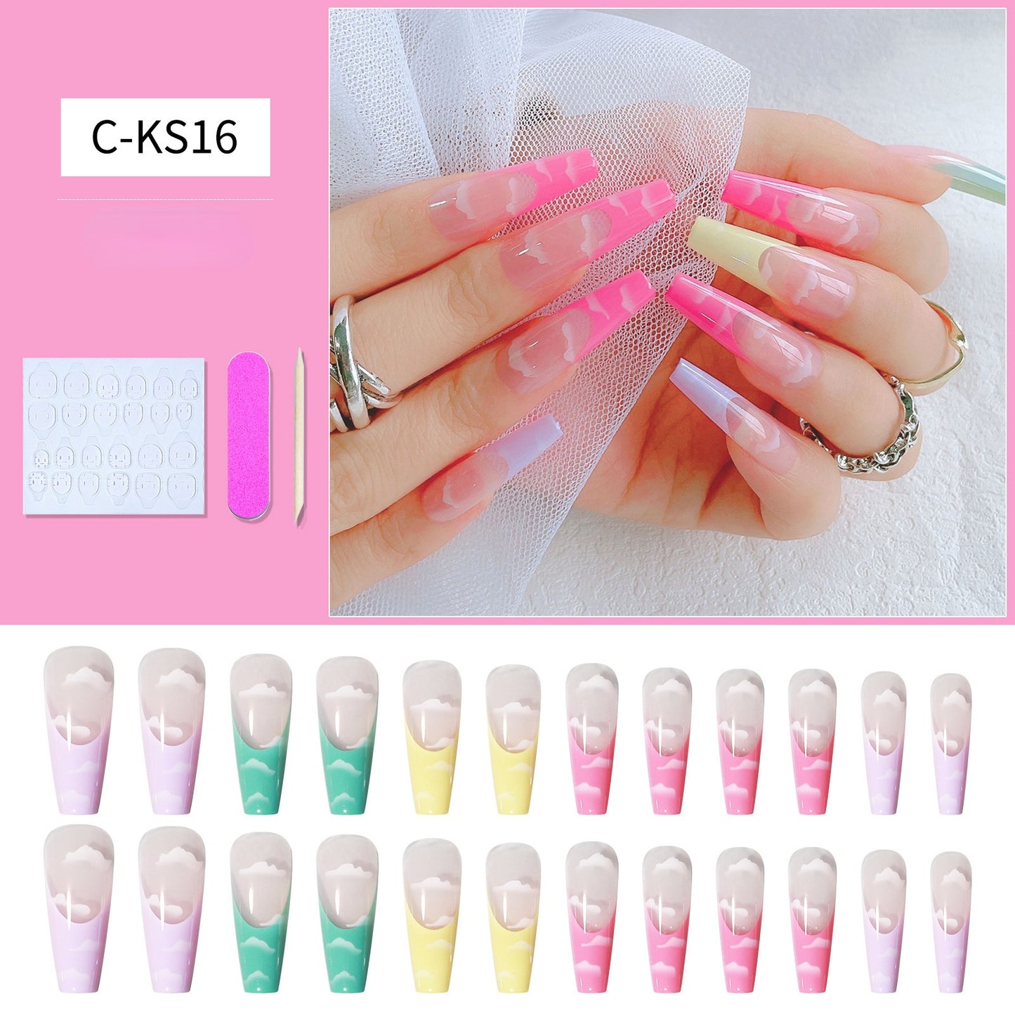 Press On Nail Kit Long Length Polish-Free False Coffin Nail Art Tips