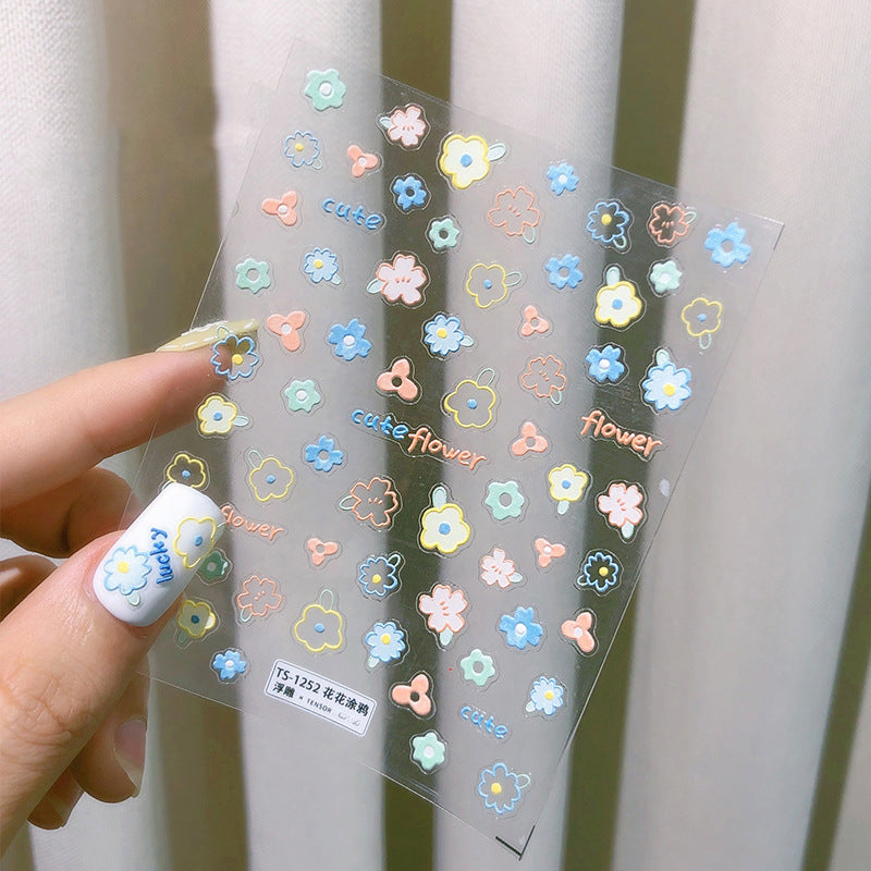 3D Nail Art Sticker Cute Flower Sticker for Easy Manicure