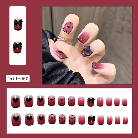 #125 Short Length Squoval Shape Strawberry Cute Fake Nail