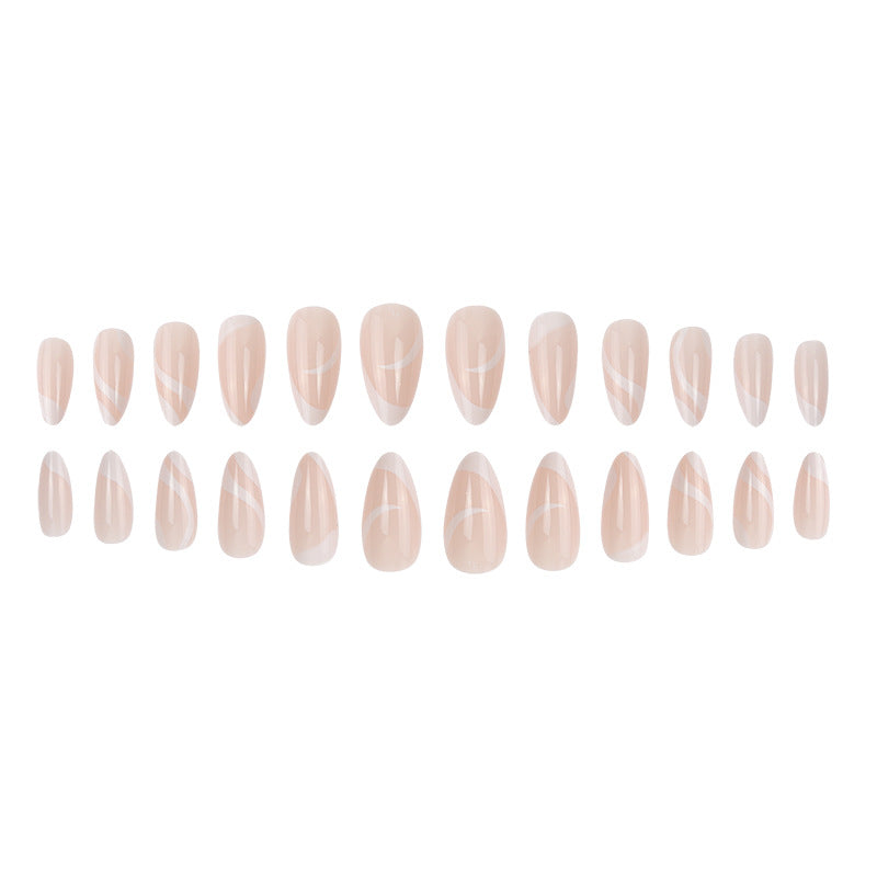 #112 Medium Length Pink Almond Shape Elegant Fake Nails