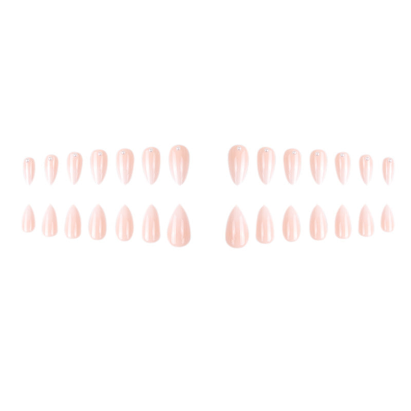 #25 Medium Length Pink Almond Shape Fake Nails