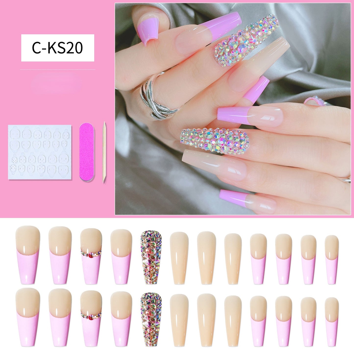 Press On Nail Kit Long Length Polish-Free False Coffin Nail Art Tips