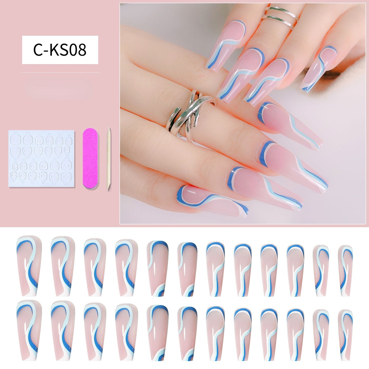 Press On Nail Kit Long Length Polish-Free False Coffin Nail Art Tips