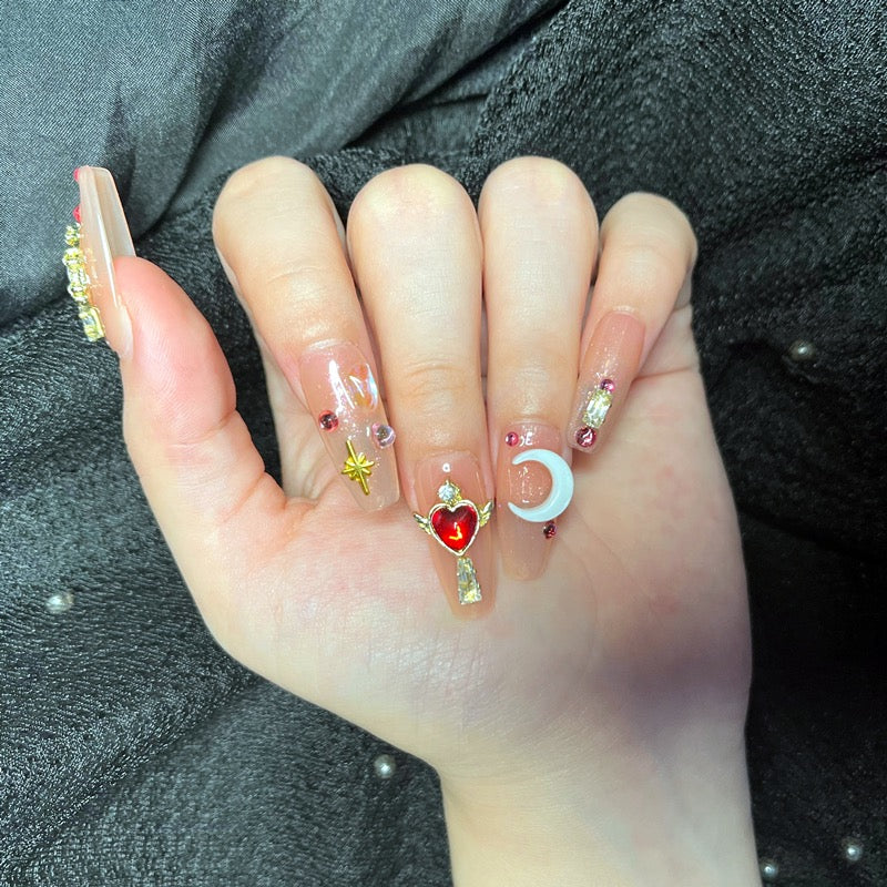 #19 10 pcs Length Almond Shape Moon Star Shiny Custom Artificial Nail