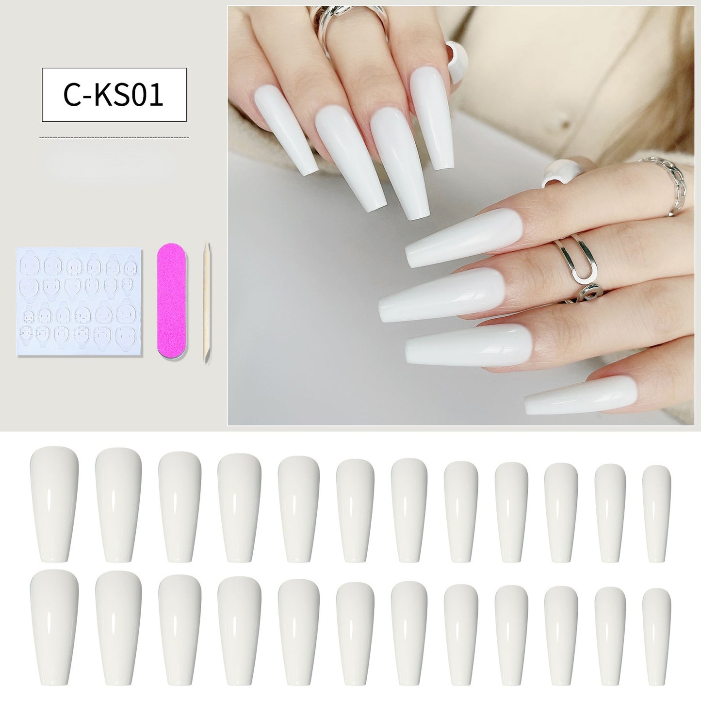 Press On Nail Kit Long Length Polish-Free False Coffin Nail Art Tips