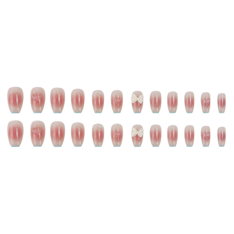 #26 Medium Length Pink Bloomming Ballerina Shape Bowknot Fake Nails