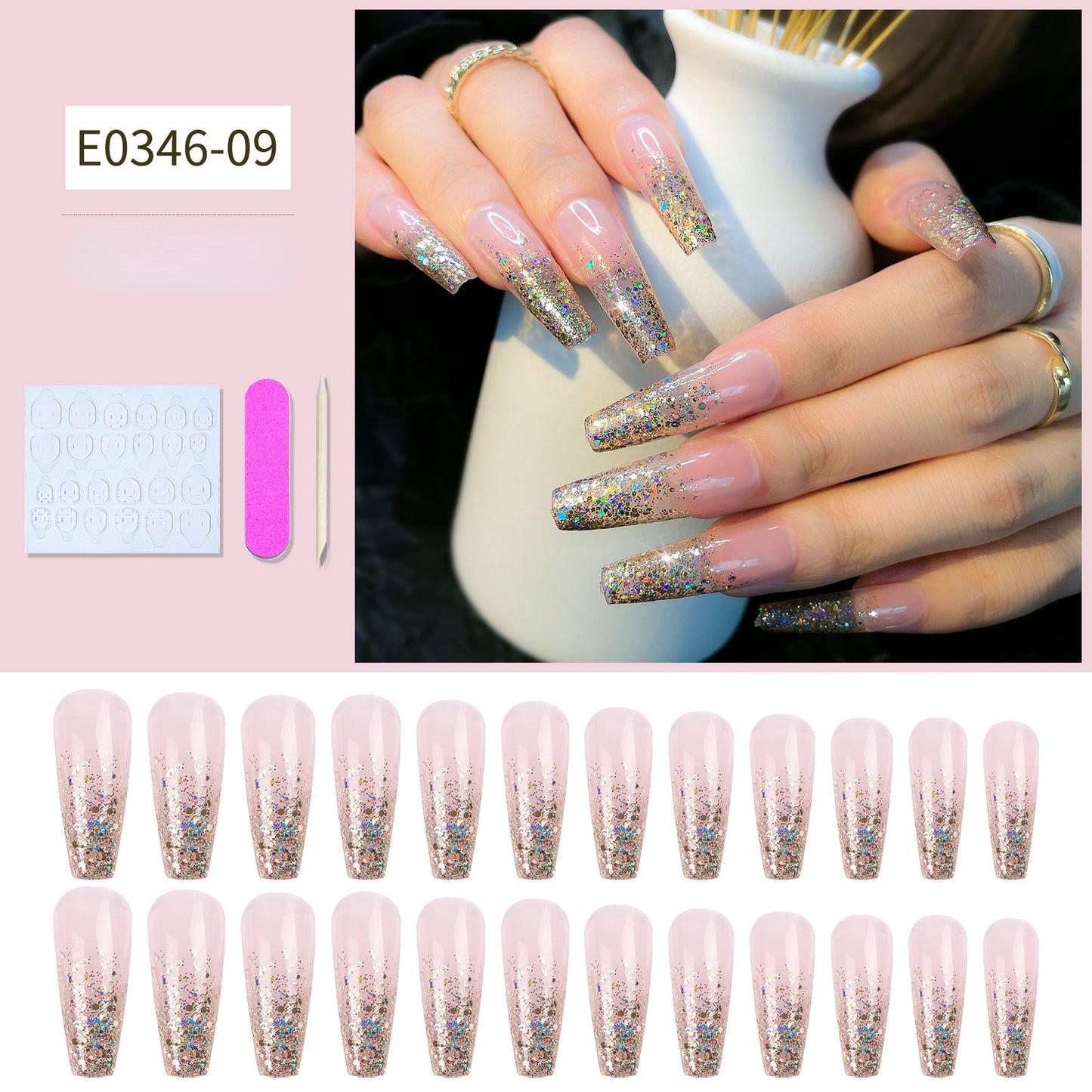 Press On Nail Kit Long Length Polish-Free False Coffin Nail Art Tips