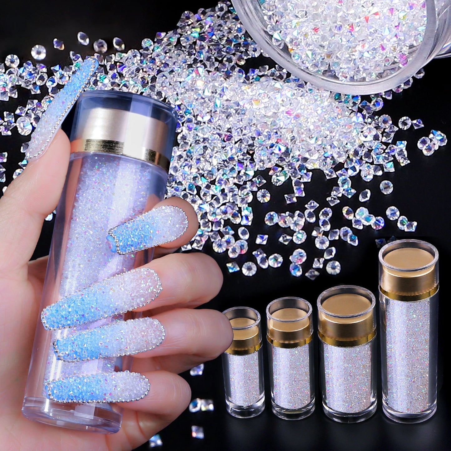 Glitter Rhinestone Iridescent Nail Art AB Gem Shine Like Diamond