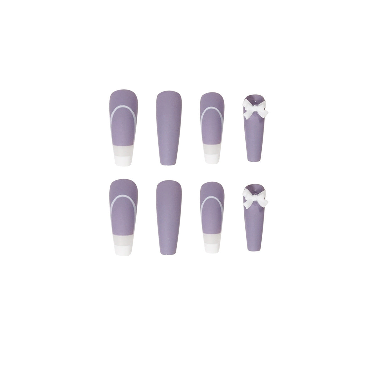 #31 French Style Purple Extra Length Artificial Nail Tips Cute Bowknot Press on Nail